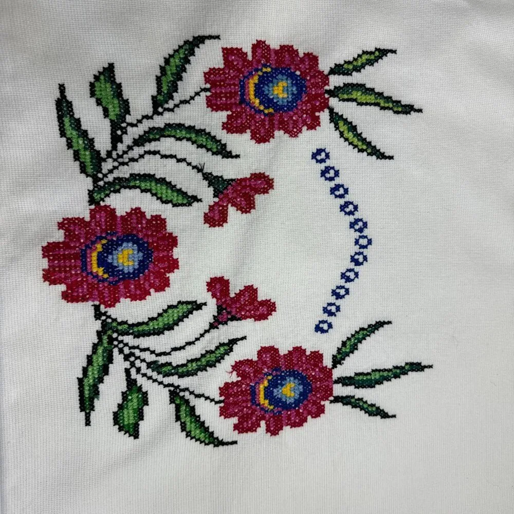 Vintage Pillowcase Hand Embroidered Flowers Cottage Farmhouse Standard Handmade